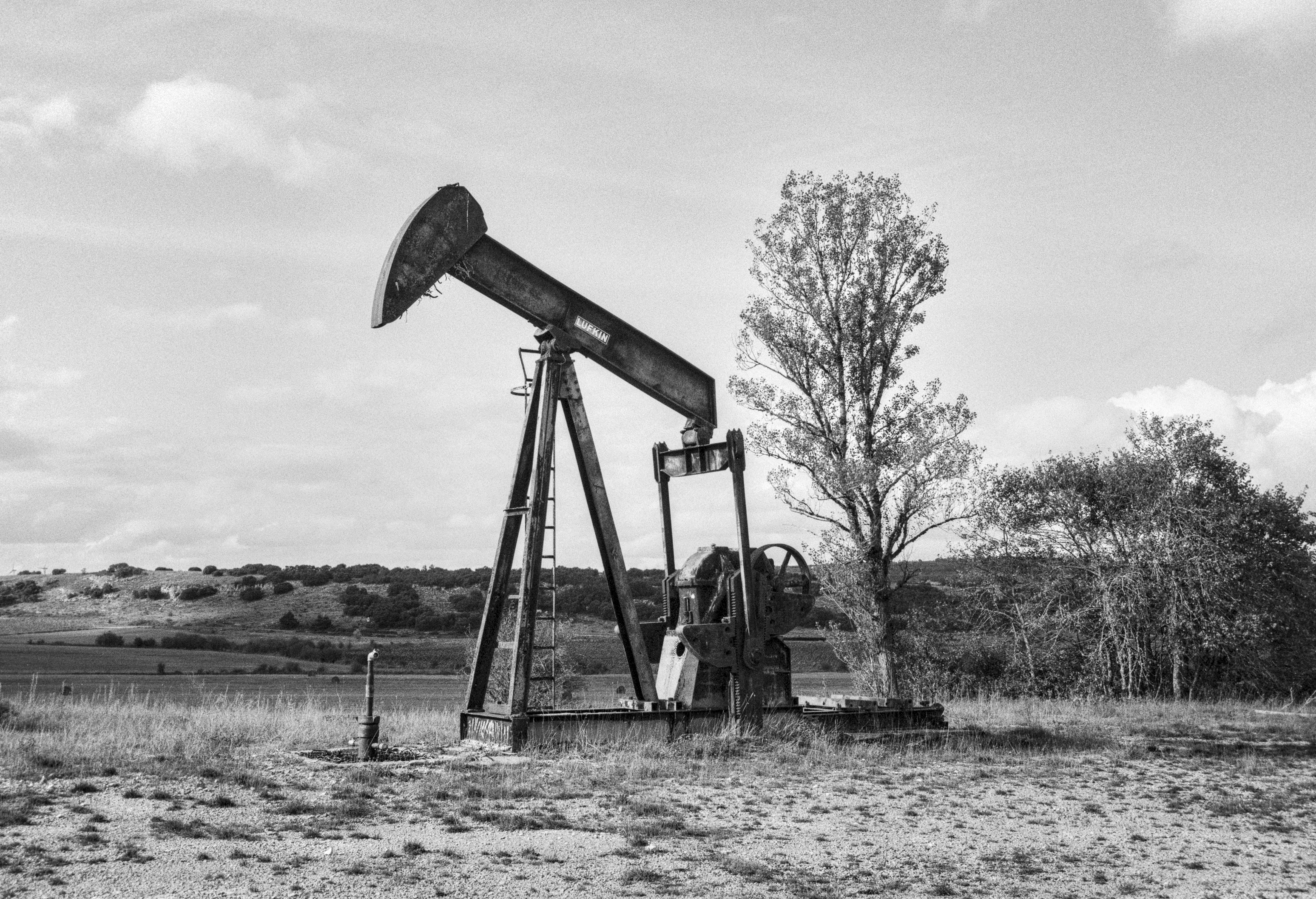 An old pumpjack standing in the Castilian plains of Sargentes de la Lora.